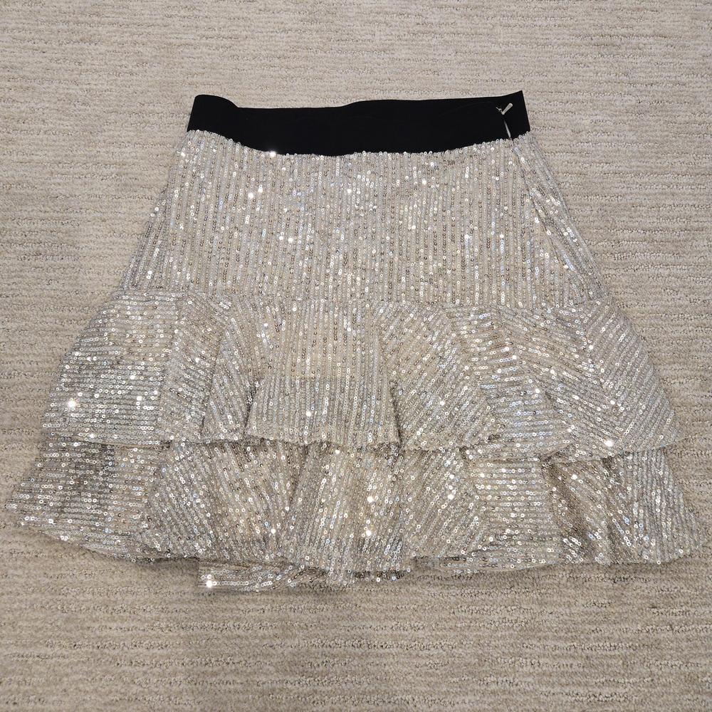 River Island Silver Sequin Mini Skirt